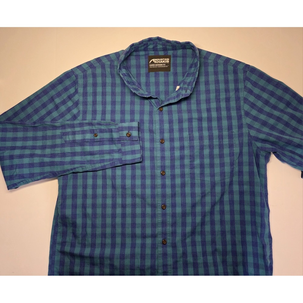 Mountain Khakis Mens Size L Modern Fit Blue/Green Check Long Sleeve Button Down